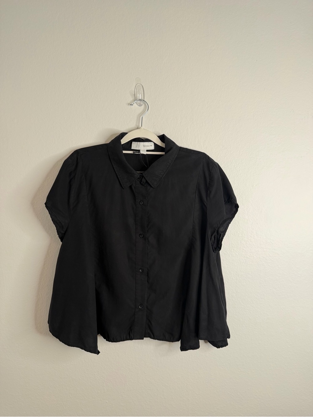 Zara Black Short Sleeve Button Up Blouse XL NWT